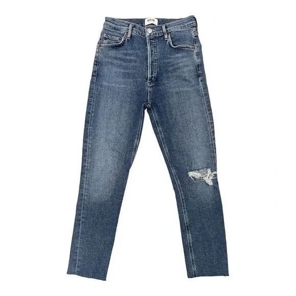 Agolde Nico High Rise Slim Skinny Jeans Cropped Distressed Stretch Raw Hem 26 - Picture 1 of 9